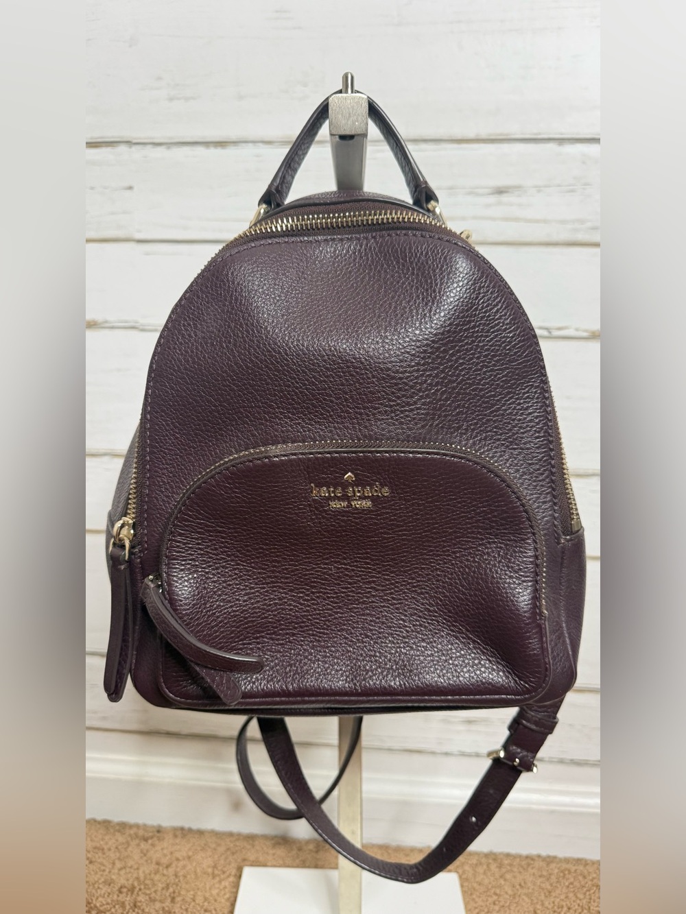 Kate Spade New York Burgundy Pebbled Leather Backpack
